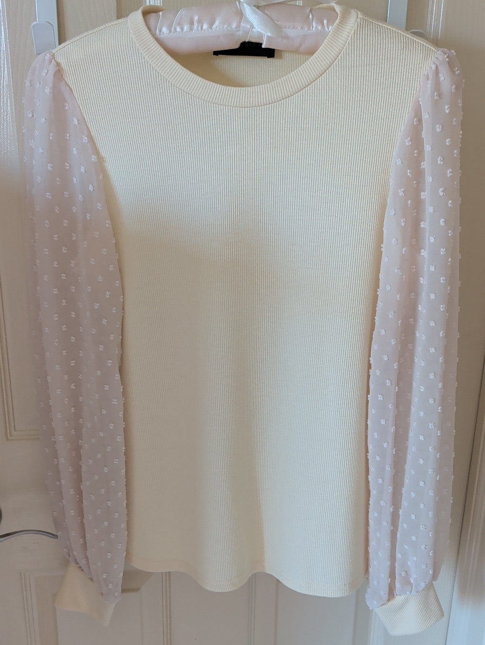 Sheer Dot Sleeve Cream Blouse - Women